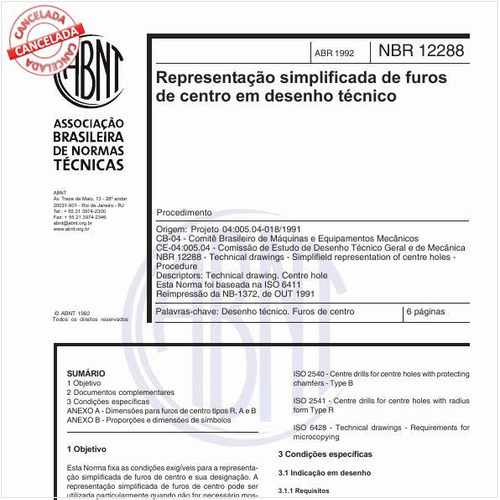 Representação simplificada de furos de centro em desenho técnico- Procedimento