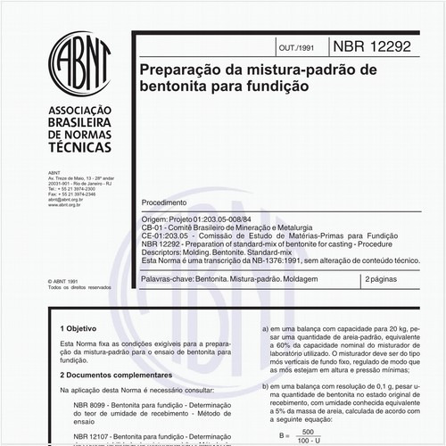 Preparação da mistura-padrão de bentonita para fundição - Procedimento