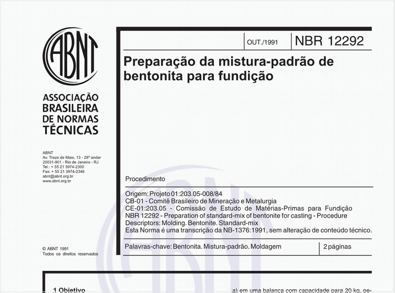 Preparação da mistura-padrão de bentonita para fundição - Procedimento