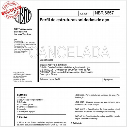 Perfil de estruturas soldadas de aço