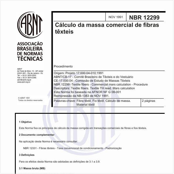 Cálculo da massa comercial de fibras têxteis - Procedimento