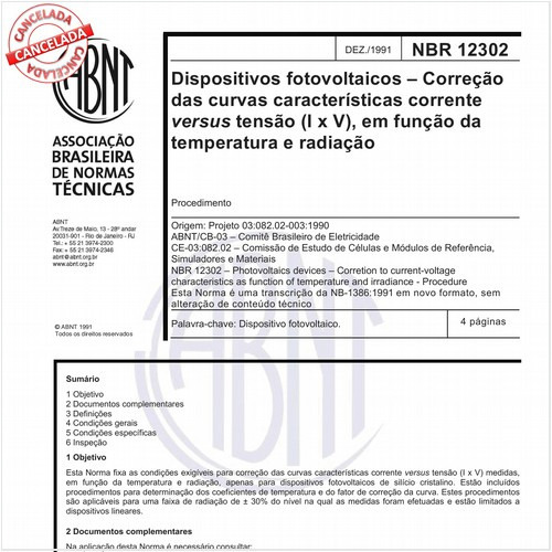Dispositivos fotovoltaicos - Correção das curvas características corrente versus tensão (I x V), em função da temperatura e radiação