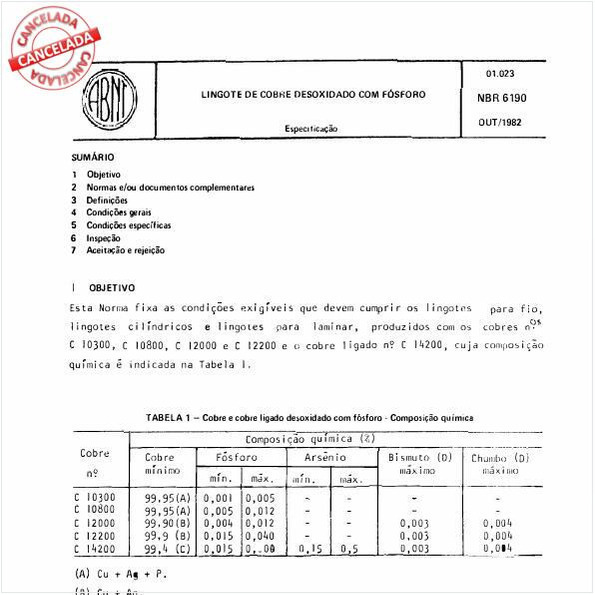 Lingote de cobre desoxidado com fósforo