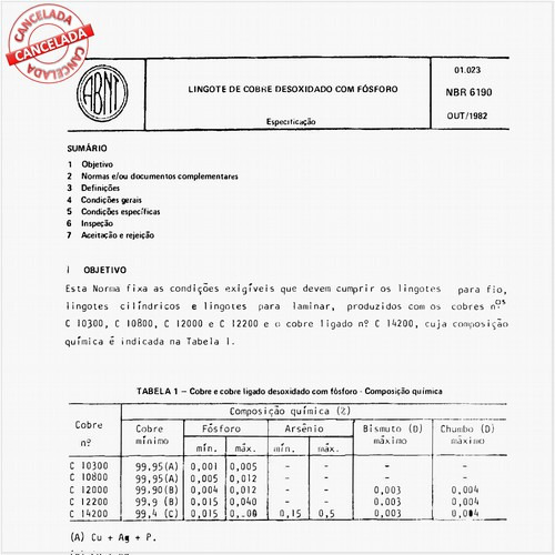 Lingote de cobre desoxidado com fósforo