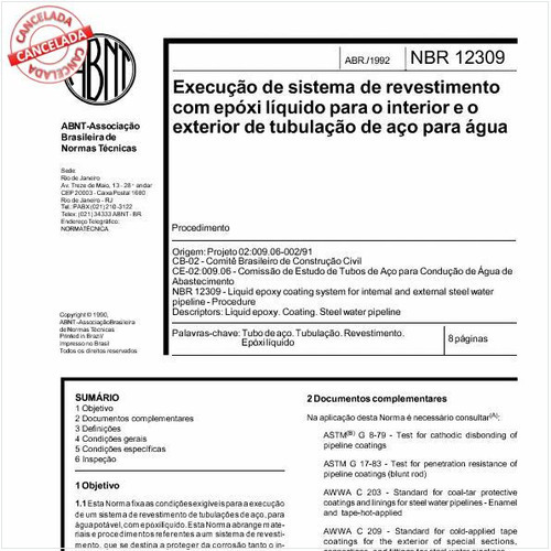 Execução de sistema de revestimento com epóxi líquido para o interior e o exterior de tubulação de aço para água - procedimento