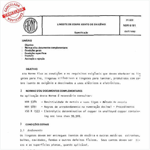 Lingote de cobre isento de oxigênio