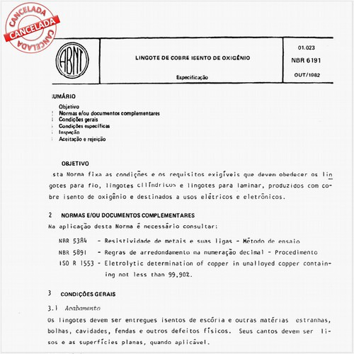 Lingote de cobre isento de oxigênio