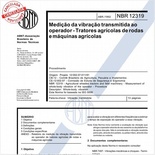 Medição da vibração transmitida ao operador - Tratores agrícolas de rodas e máquinas agrícolas