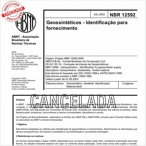 Geossintéticos - Identificação para fornecimento