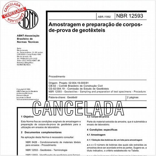 Amostragem e preparação de corpos-de-prova de geotêxteis