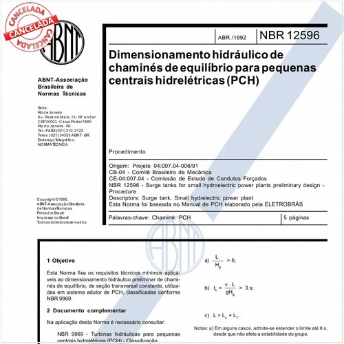 Dimensionamento hidráulico de chaminés de equilíbrio para pequenas centrais hidrelétricas (PCH)