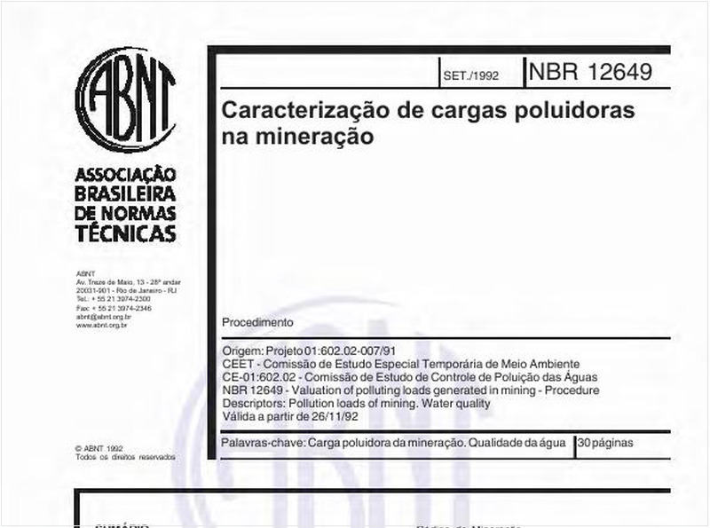 Caracterização de cargas poluidoras na mineração - Procedimento