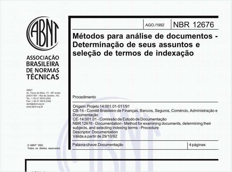 Métodos para análise de documentos - Determinação de seus assuntos e seleção de termos de indexação - Procedimento