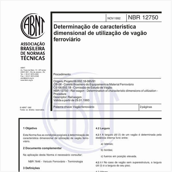 Determinação de carcterística dimensional de utilização de vagão ferroviário - Procedimento
