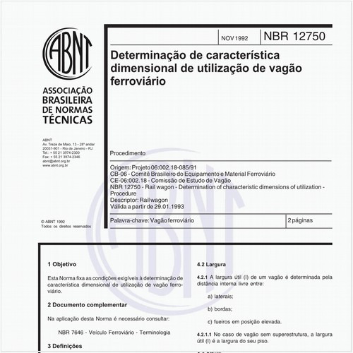 Determinação de carcterística dimensional de utilização de vagão ferroviário - Procedimento