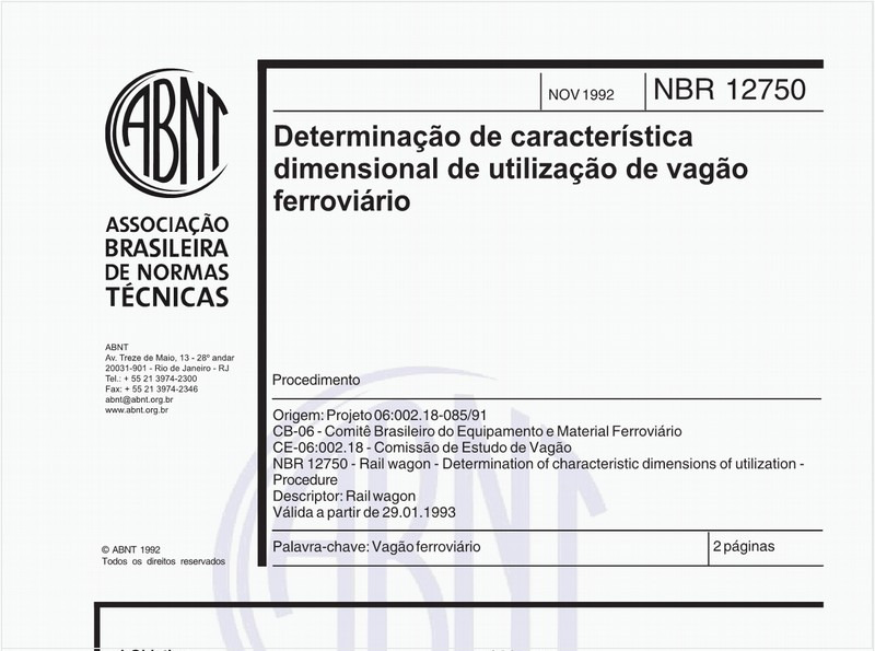 Determinação de carcterística dimensional de utilização de vagão ferroviário - Procedimento