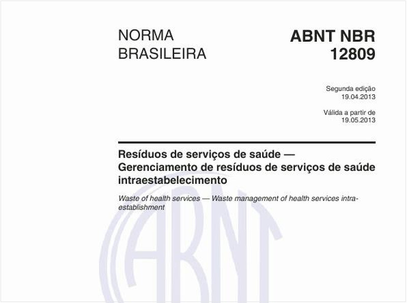 Resíduos de serviços de saúde — Gerenciamento de resíduos de serviços de saúde intraestabelecimento