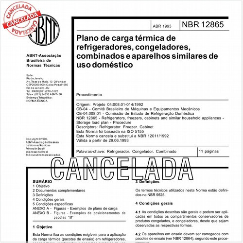Plano de carga térmica de refrigeradores, congeladores, combinados e aparelhos similares de uso doméstico
