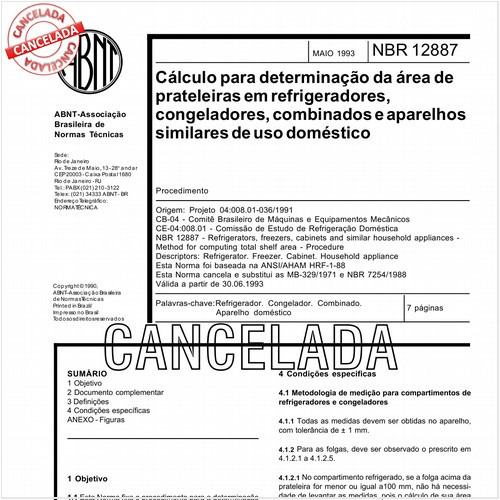 Cálculo para determinação da área de prateleiras em refrigerados, congeladores, combinados e aparelhos similares de uso doméstico