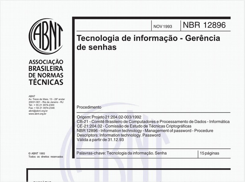 Tecnologia de informação - Gerência de senhas - Procedimento