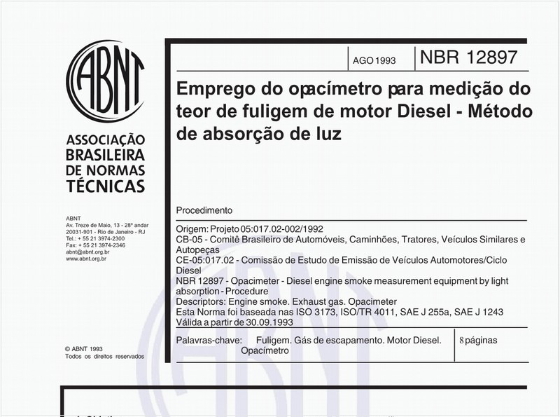 Emprego do opacímetro para medicação do teor de fuligem de motor Diesel - Método de absorção de luz - Procedimento