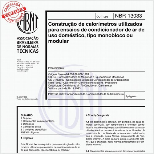 Construção de calorímetros utilizados para ensaio de condicionador de ar de uso doméstico, tipo monobloco ou modular