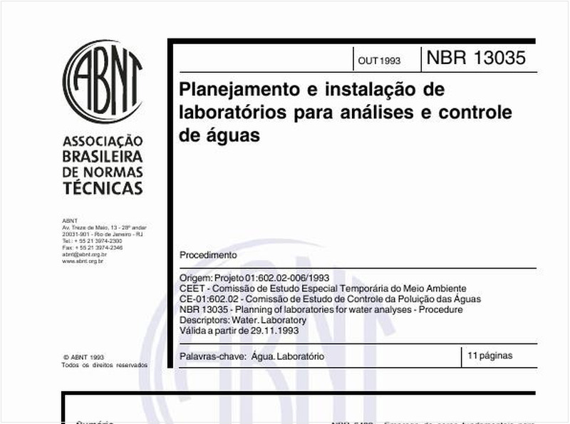 Planejamento e instalação de laboratórios para análises e controle de águas - Procedimento