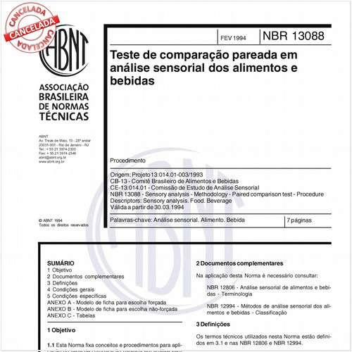 Teste de comparação pareada em análise sensorial dos alimentos e bebidas
