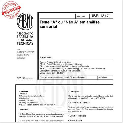 Teste "A" ou "Não A" em análise sensorial - Procedimento
