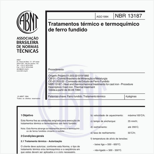Tratamentos térmico e termoquímico de ferro fundido - Procedimento