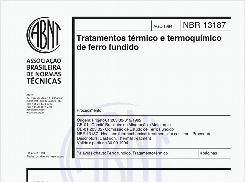 Tratamentos térmico e termoquímico de ferro fundido - Procedimento