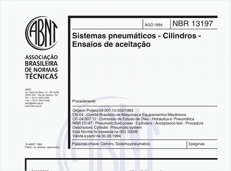 Sistemas pneumáticos - Cilindros - Ensaios de aceitação