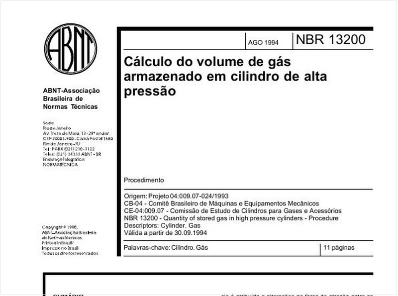 Cálculo do volume de gás armazenado em cilindro de alta pressão