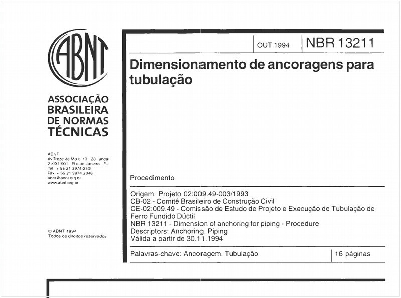 Dimensionamento de ancoragens para tubulação - Procedimento