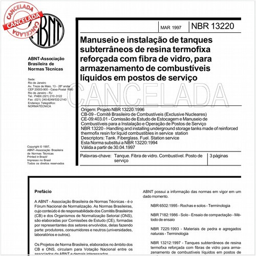 Manuseio e instalação de tanques subterrâneos de resina termofixa reforçada com fibra de vidro, para armazenamento de combustíveis líquidos em postos de serviço