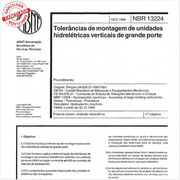 Tolerâncias de montagem de unidades hidrelétricas verticais de grande porte