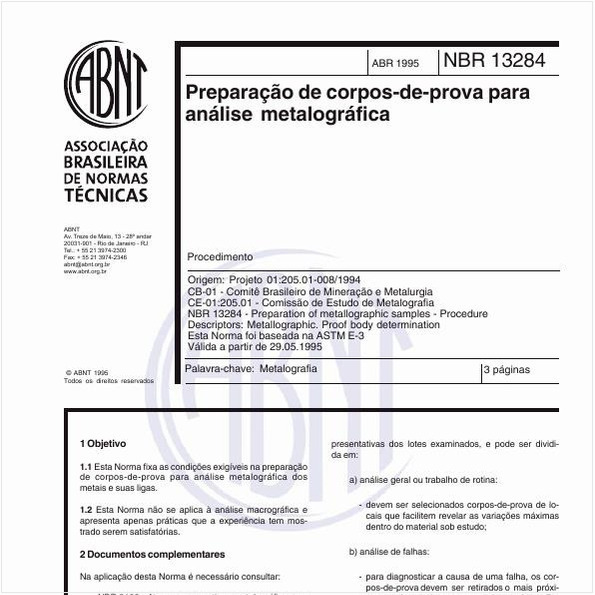 Preparação de corpos-de-prova para análise metalográfica - Procedimento