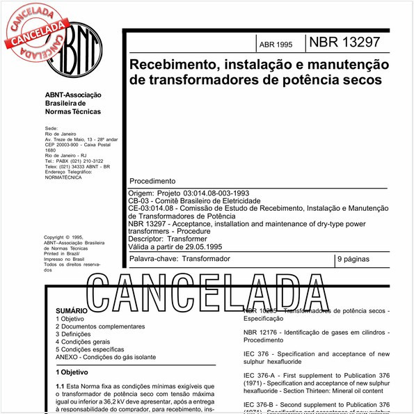 Recebimento, instalação e manutenção de transformadores de potência secos