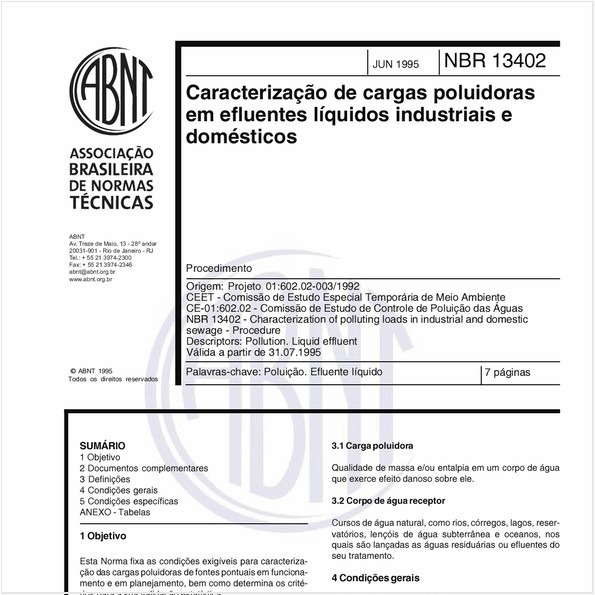 Caracterização de cargas poluidoras em efluentes líquidos industriais e domésticos - Procedimento