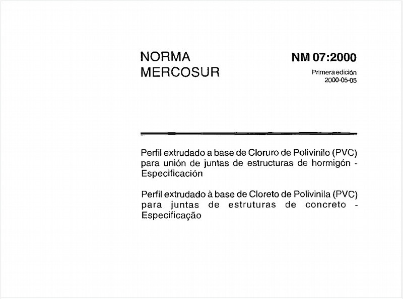 Perfil extrudado à base de cloreto de polivinila (PVC) para juntas de estruturas de concreto - Especificação