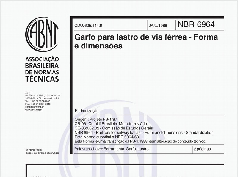 Garfo para lastro de via férrrea - Forma e dimensões