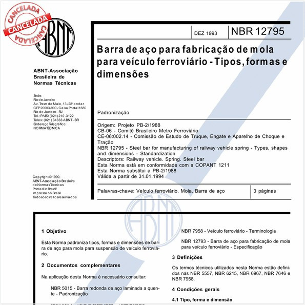 Barra de aço para fabricação de mola para veículo ferroviário - Tipos, formas e dimensões