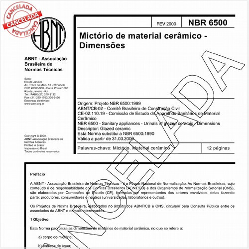 Mictórios de material cerâmico - Dimensões