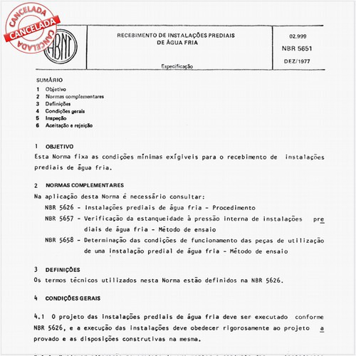 Recebimento de instalações prediais de água fria
