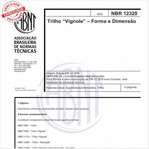 Trilho "vignole" - Forma e dimensão