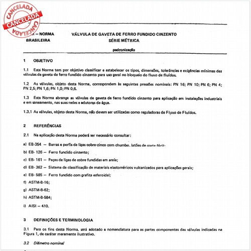 Válvula de gaveta de ferro fundido cinzento - Série métrica