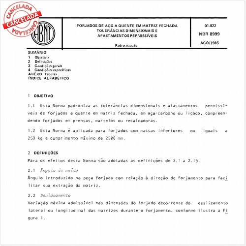 Forjados de aço a quente em matriz fechada - Tolerâncias dimensionais e afastamentos permissíveis