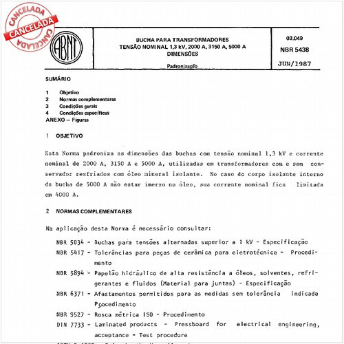 Bucha para transformadores - Tensão nominal 1,3 kV, 2000 A, 3150 A, 5000 A - Dimensões