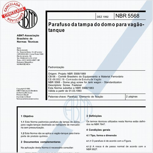 Parafuso da tampa do domo para vagão-tanque