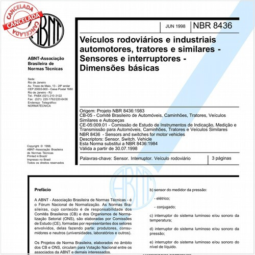 Veículos rodoviários e industriais automotores, tratores e similares - Sensores e interruptores - Dimensões básicas